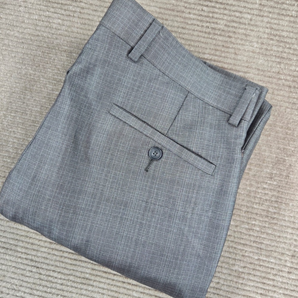 Billy London Mens 32x34 Grey Micro Check Flat Front Dress Pants
